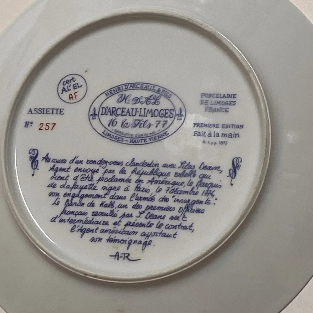 Limoges Porcelain Plate with Blue and White Design
